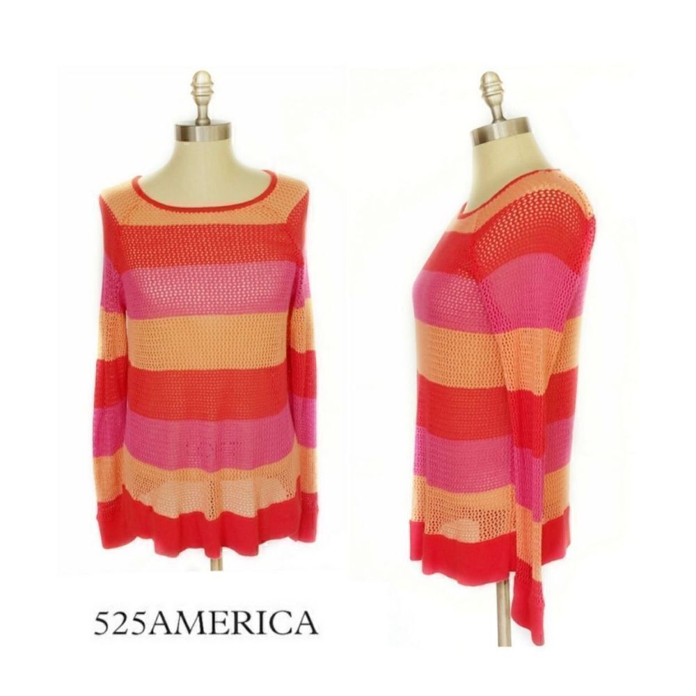 525 AMERICA STRIPED MESH SWEATER WOMENS SIZE L
